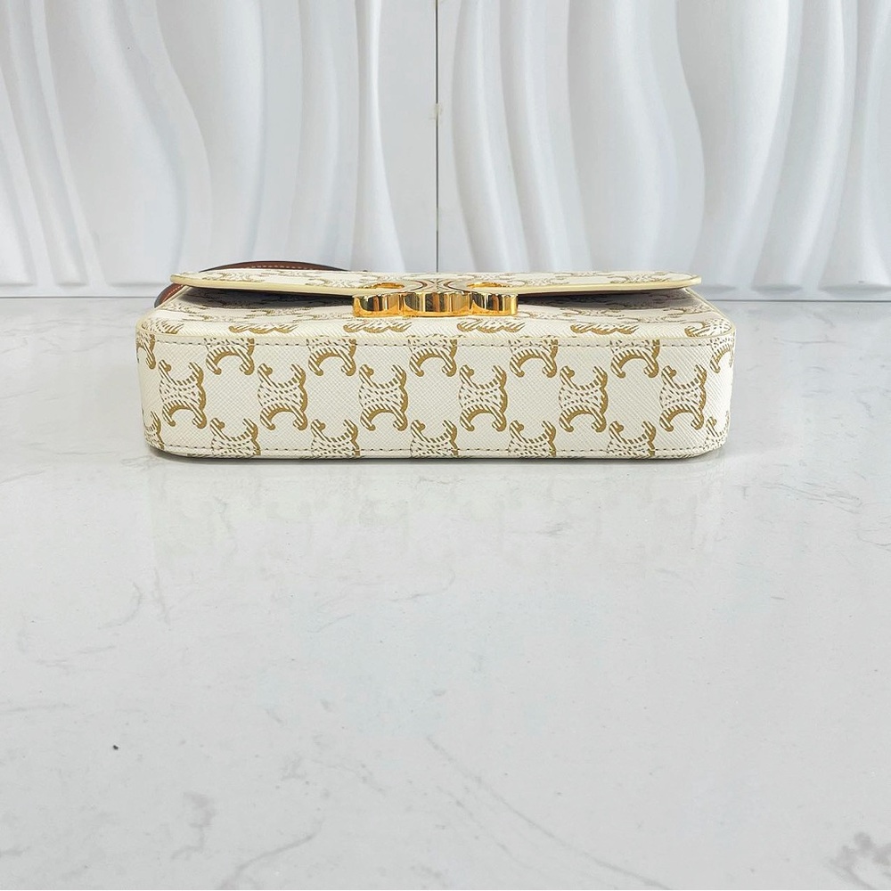 CELINE Triomphe Shoulder Bag White Monogram Canvas Calfskin Leather - Picture 5 of 11